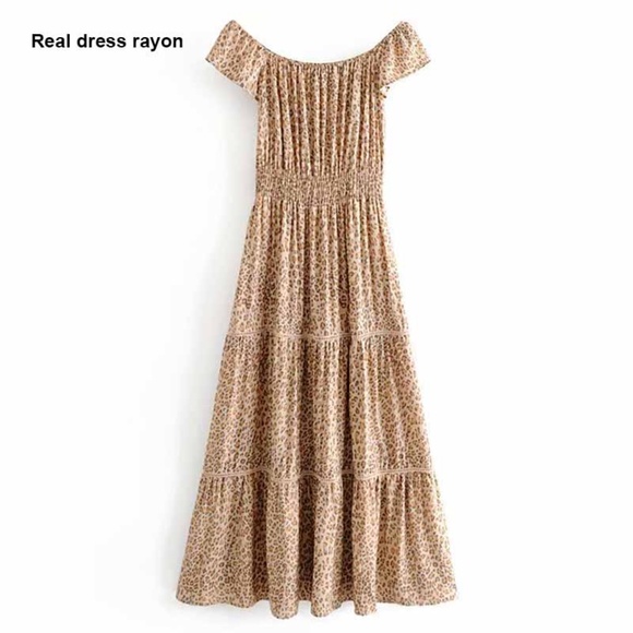 boho gypsy leopard print off shoulder maxi dress - Picture 9 of 9